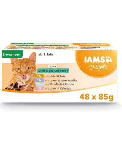 AMS Delights Adult All Breeds Land&Sea In Gravy 48 X 85 g zestaw dla kota karmy mokrej