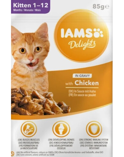 IAMS Cat Kitten All Breeds Chicken In Gravy Pouch 85 g - mokra karma dla kociąt