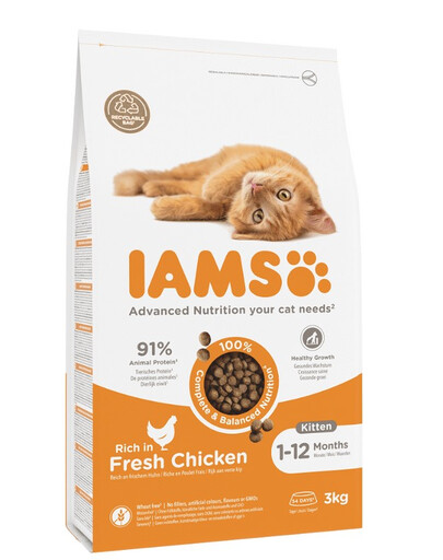 IAMS IAMS for Vitality Kitten ze świeżym kurczakiem 3 kg - karma sucha dla młodych kotów