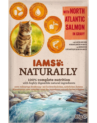 IAMS Naturally Senior Cat with North Atlantic Salmon in Gravy 85 g - mokra karma dla kotów w sosie