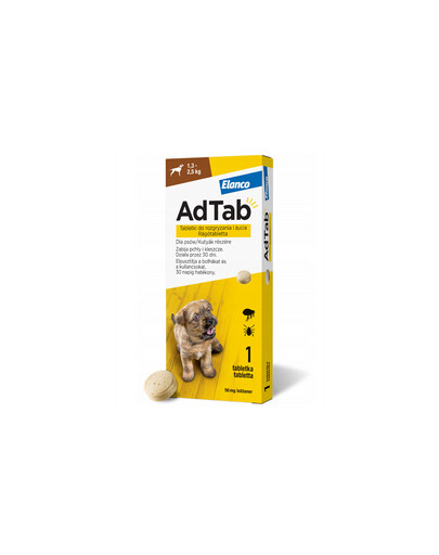 Adtab 56 Mg Tabletki Do Rozgryzania i Żucia Dla Psów (1,3-2,5 Kg) 1 Tab.