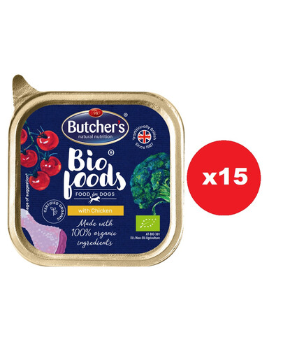 BUTCHER'S BIO foods kurczak 15x150 g pasztet dla psa