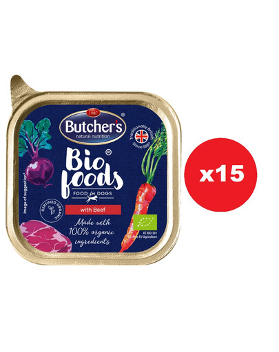 BUTCHER'S BIO foods wołowina 15x150 g pasztet dla psa