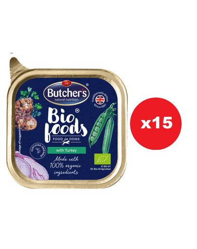 BUTCHER'S BIO foods indyk 15x150 g pasztet dla psa