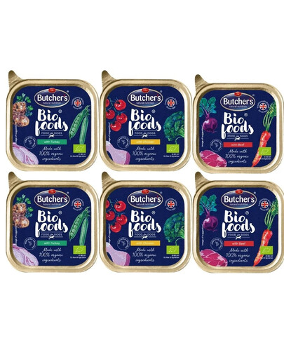 BUTCHER'S BIO foods Mix smaków indyk, wołowina, kurczak 6x150 g pasztet dla psa