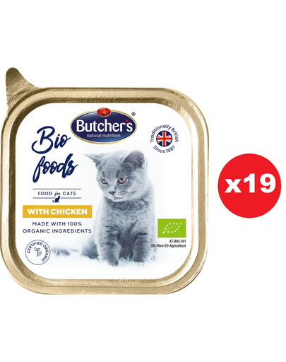 BUTCHER'S BIO foods kurczak 19x85 g pasztet dla kota