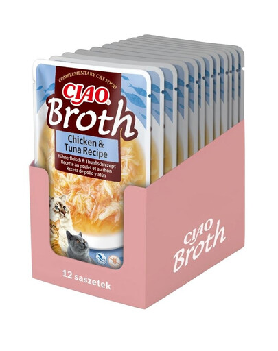 INABA CIAO Broth Chicken and Tuna Recipe 12x40g Bulion z kurczakiem i tuńczykiem dla kotów