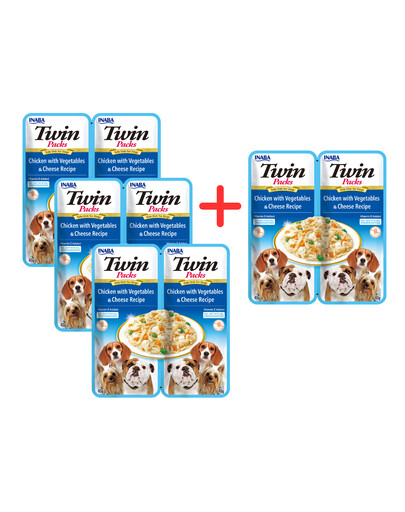 INABA Dog Twin Kurczak, warzywa i ser w bulionie dla psów 2x40 g 3+1 GRATIS