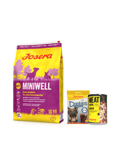 JOSERA Miniwell 10kg dla dorosłych psów ras małych + 1x Denties & Meat Lovers GRATIS