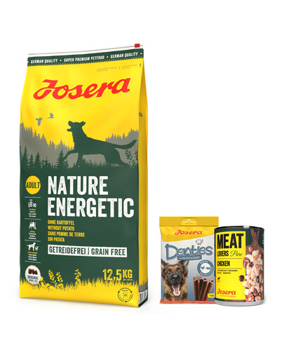 JOSERA Nature Energetic 12,5kg dla dorosłych aktywnych psów + 1x Denties & Meat Lovers GRATIS