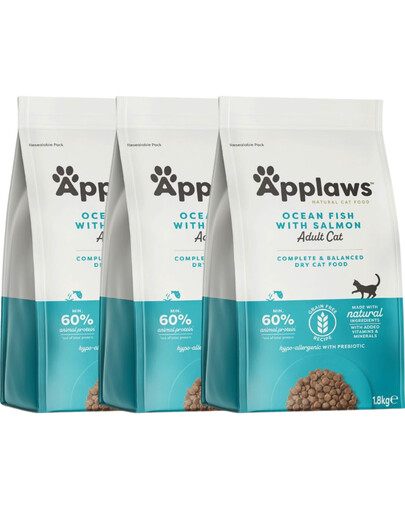 Applaws Complete Cat Food Adult Cat Ocean Fish with Salmon - sucha karma dla dorosłych kotów z rybami oceanicznymi z łososiem 5,4 kg (3x1,8 kg)