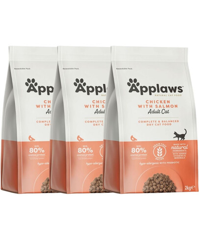 Applaws Complete Cat Food Adult Cat Chicken with Extra Salmon - sucha karma dla dorosłych kotów kurczak z łososiem 6 kg (3x2 kg)