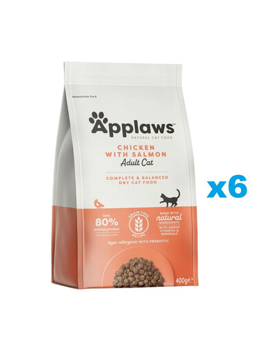 Applaws Complete Cat Food Adult Cat Chicken with Extra Salmon - sucha karma dla dorosłych kotów kurczak z łososiem 2,4 kg (6x400g)