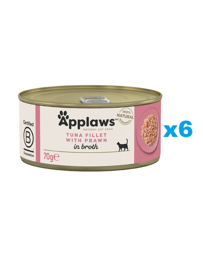 APPLAWS Natural Cat Food Tuna with Prawn in Broth 6x70g tuńczyk i krewetki w bulionie mokra karma dla kotów