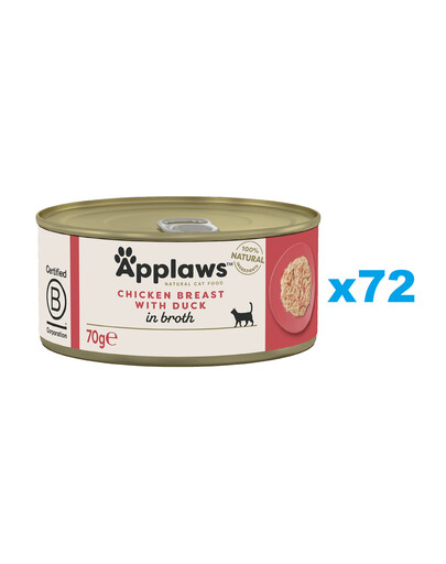 APPLAWS Natural Cat Food Chicken Breast with Duck in Broth 72x70g pierś z kurczaka z kaczką w bulionie dla kotów