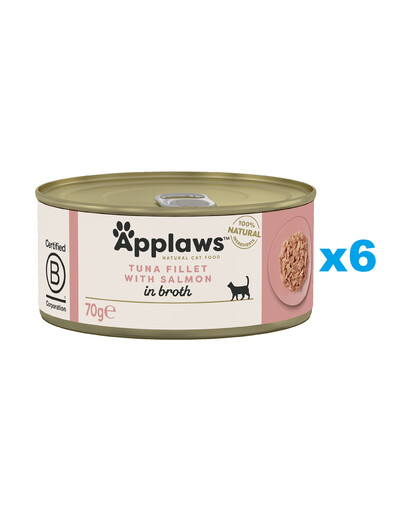 APPLAWS Natural Cat Food Tuna with Salmon in Broth  6x70 g tuńczyk z łososiem w bulionie dla kotów