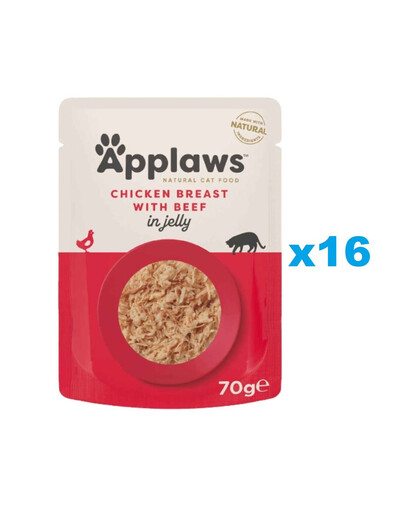 APPLAWS Natural Cat Food Pouch Chicken Breast with Beef in Jelly 16x70 g kurczak z wołowiną w galaretce dla kotów