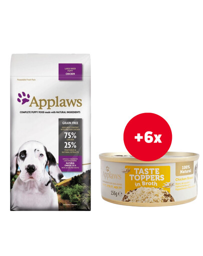 APPLAWS Puppy Large Breed Chicken 2kg z kurczakiem dla szczeniąt dużych ras + Pierś z kurczaka w bulionie 6 x 156 g GRATIS