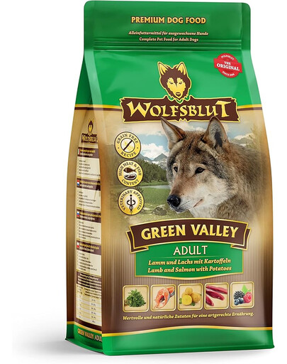 WOLFSBLUT Green Valley Adult 12,5 kg karma z jagnięciną, łososiem i warzywami dla psów