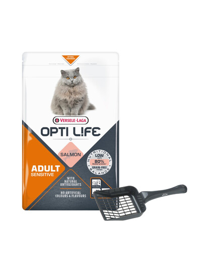 VERSELE-LAGA Opti Life Cat Adult Sensitive Salmon 1 kg dla wrażliwych kotów dorosłych + Łopatka do kuwety GRATIS