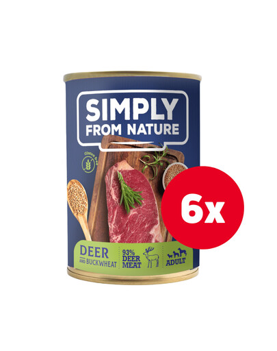 SIMPLY FROM NATURE Mokra karma dla psa Jeleń z kaszą gryczaną 6 x 400 g + przysmak GRATIS