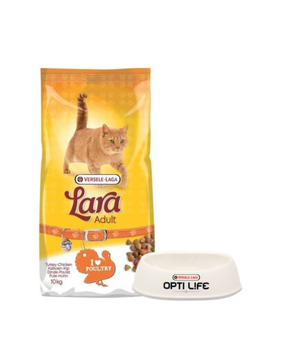 VERSELE-LAGA Lara adult turkey & chicken karma dla kotów z indykiem i kurczakiem 10 kg + Miska plastikowa dla kota GRATIS