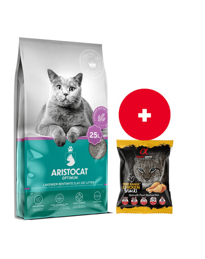 ARISTOCAT Optimum Lawendowy 25 l bentonitowy żwirek o zapachu lawendy dla kota + ALPHA SPIRIT Przysmak w kostce dla kota kurczak 50 g GRATIS