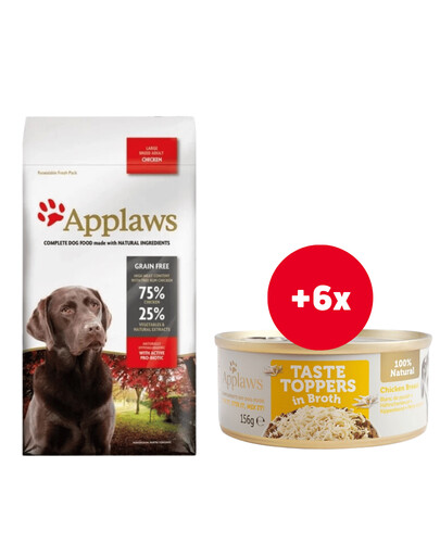 Applaws Dog Dry 2 kg Adult Chicken Large Breed + Pierś z kurczaka w bulionie 6 x 156 g GRATIS