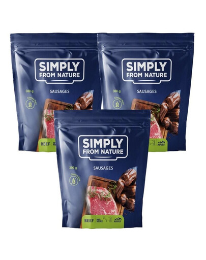 SIMPLY FROM NATURE kiełbaski wołowe z jelitem kolagenowym dla psów 3 x 300g