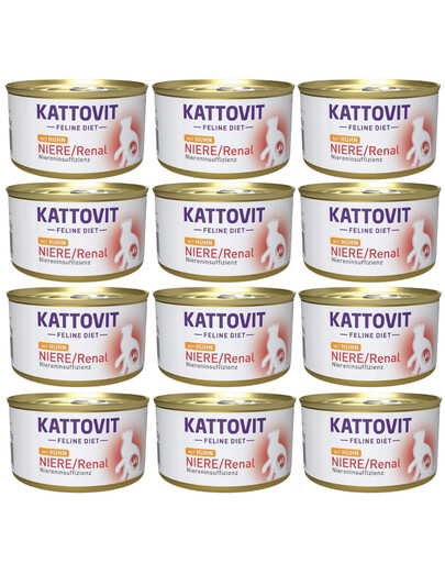 KATTOVIT Feline Diet Niere/Renal Chicken 12 x 85 g dla kotów aby wspierać nerki z kurczakiem