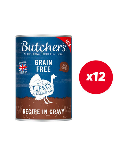 Butcher's Original Recipe in Gravy, kawałki z indykiem w sosie, 12x400g - mokra karma dla psa