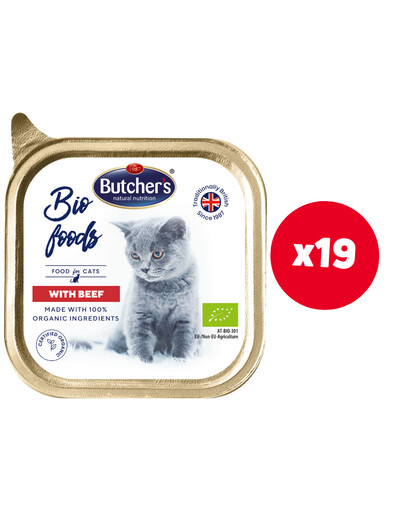 Butcher's Bio Foods Cat z wołowiną pasztet 19x85g