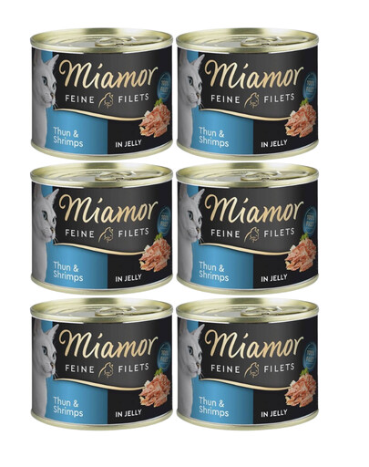 MIAMOR Feline Filets Tuna and shrimps in jelly 6 x 185 g mokra karma dla kotów w galaretce Tuńczyk i krewetki