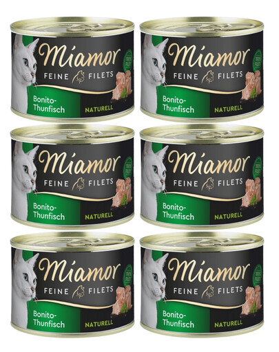 MIAMOR Feline Filets Tuna bonita 6 x 100 g mokra karma dla kotów w sosie własnym Tuńczyk bonita