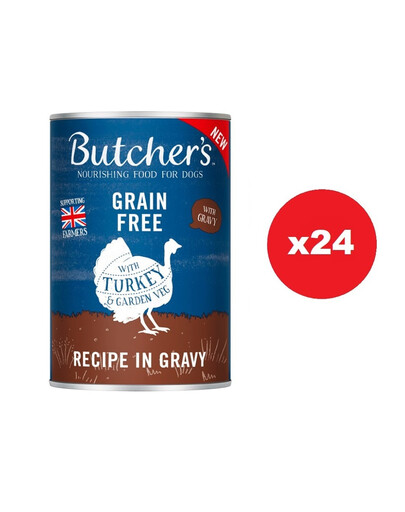 Butcher's Original Recipe in Gravy, kawałki z indykiem w sosie, 24x400g - mokra karma dla psa