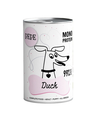 PAKA ZWIERZAKA PEPE Duck 99% (kaczka) 12 x 400 g monoproteinowa karma + świeca GRATIS