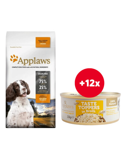 APPLAWS Adult Dog Small Medium Chicken 2 kg z kurczakiem dla psów małych i średnich ras z kurczakiem + Pierś z kurczaka w bulionie 12 x 156 g GRATIS