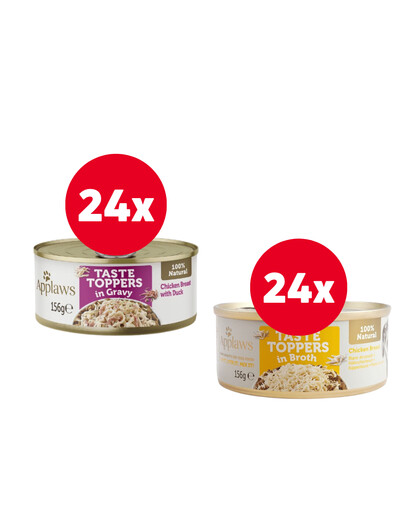 APPLAWS Taste Toppers Pierś z kurczaka i kaczka 24 x 156 g + Pierś z kurczaka w bulionie 24 x 156 g GRATIS