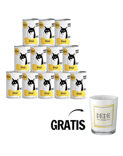 PAKA ZWIERZAKA PEPE Goat 99% (koza) 12 x 400g monoproteinowa karma + świeca GRATIS