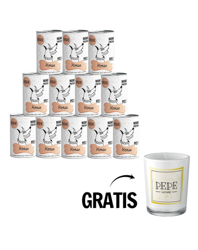 PAKA ZWIERZAKA PEPE Horse 99% (koń) 12 x 400g monoproteinowa karma + świeca GRATIS