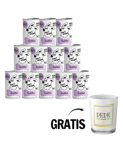 PAKA ZWIERZAKA PEPE Rabbit (królik) 12 x 400g monoproteinowa karma + świeca GRATIS