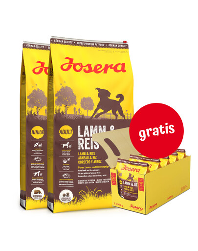 JOSERA Lamm&Reis 2 x 12,5kg dla dorosłych psów z jagnięciną + 5 x 900g GRATIS