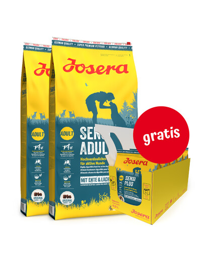 JOSERA SensiPlus 2 x 12,5kg dla dorosłych psów z wrażliwym układem pokarmowym + 5 x 900g GRATIS