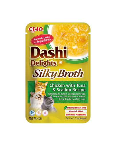 INABA Cat Dashi Delights Silky Broth Uzupełniająca karma dla kotów z kurczakiem, tuńczykiem i przegrzebkami 40g