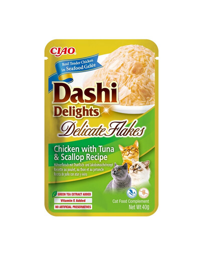 INABA Cat Dashi Delights Delicate Flakes Uzupełniająca karma dla kotów z kurczakiem, tuńczykiem i przegrzebkami 40g