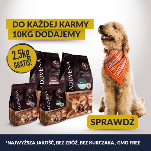 Promocja Addvena do wybranych karm 10 kg worek 2,5 kg GRATIS